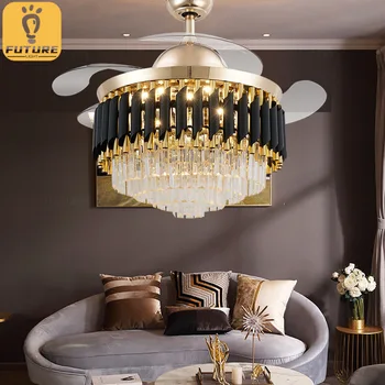 Роскошная хрустальная люстра-вентилятор с лопастями 110/120 см для декора гостиной, спальни, ресторана, скандинавский светодиодный подвесной светильник