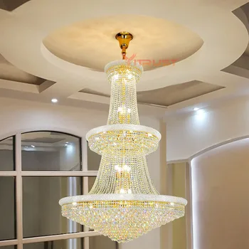 Светодиодная хрустальная люстра, Подвесная лампа Villa Cristal, Люстра из золота и хрома, Подвесной светильник, лампа для гостиной в лобби отеля