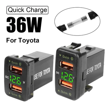 Светодиодные автомобильные аксессуары Адаптер питания для Toyota Dual USB 12-24 В, вольтметр QC, автомобильное зарядное устройство для быстрой зарядки мобильного телефона