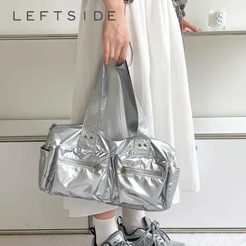 Серебристый нейлон в стиле Y2K, дизайн больших карманов, сумки подмышками для женщин 2023, Корейская мода, сумка через плечо с ручкой, сумки и кошельки