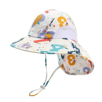 Сетчатые детские пляжные кепки с защитой для шеи, детская солнцезащитная шляпа, однотонная широкополая шляпа для маленьких девочек