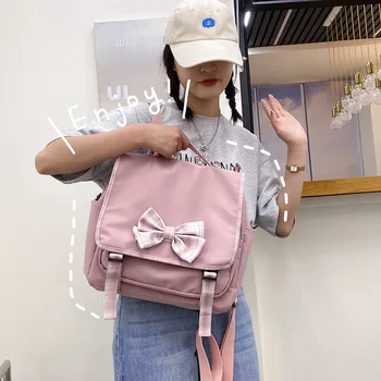 Симпатичный студенческий рюкзак с решетчатым бантом, рюкзак для девочек, школьная японская сумка большой емкости, сумка-мессенджер