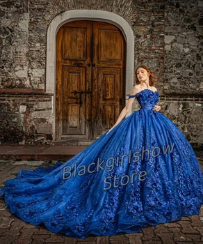 Синие Пышные платья Элегантные и благородные длинные платья С цветочными аппликациями, Корсетное Свадебное платье с V-образным вырезом