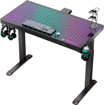 Стеклянный игровой стол Со светодиодной подсветкой, чувствительный к музыке, стоячий стол, 47-дюймовый компьютер с электрической регулировкой высоты