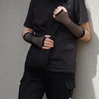 Стильные Длинные черные ажурные перчатки, женские перчатки без пальцев, танцевальный костюм для девочек в стиле Готический панк-рок, модные перчатки