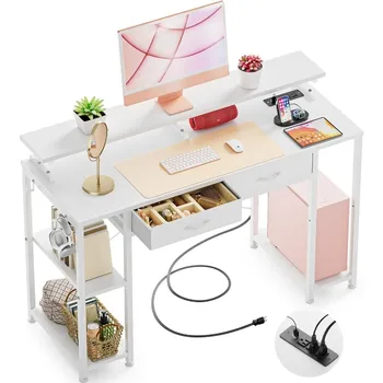 Стол с блоком питания Бесплатная Доставка 47-дюймовый Домашний офисный стол с хранилищем и полками Компьютерный стол Мебель для спальни