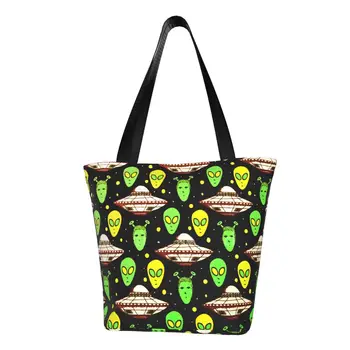 Сумки-тоут Kawaii Cute Aliens для покупок, холщовая сумка для покупок из вторичного сырья