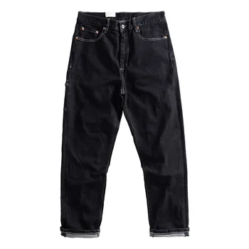 Тяжелые винтажные осенние джинсы с прямыми штанинами, микроэластичные мужские повседневные длинные брюки-карго, черные