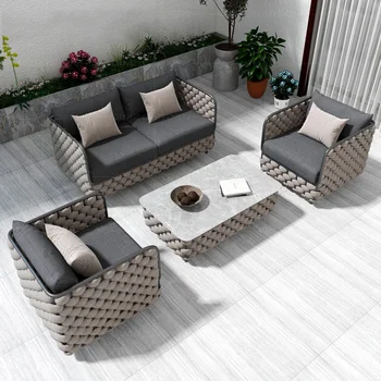 Уличный диван в скандинавском стиле, мебель для балкона виллы во дворе, уличное водонепроницаемое и солнцезащитное кресло для отдыха из ротанга, журнальный столик combina