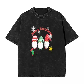 Футболка для пары С Рождеством, Выстиранные футболки, модная крутая летняя футболка с принтом милых гномов Y2K, забавный дизайн, повседневная одежда