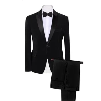 Черный бархатный мужской костюм, сшитые на заказ Модные куртки, Новый стиль, брюки, блейзер, Новейший дизайн пальто, официальная деловая зимняя куртка