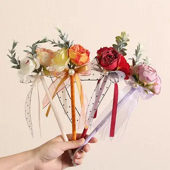 Шариковая ручка с бантом из роз, креативная ручка-роллер, канцелярские принадлежности, свадебный подарок на День Святого Валентина.