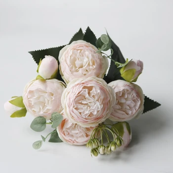 Nordic Home Decor Букет невесты, Свадебный цветок, Искусственный Белый Пион, Роза, Центральные элементы букета, Свадебные украшения