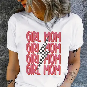Женская одежда с круглым вырезом для девочек и мам, расслабленный летний модный повседневный топ-футболка с коротким рукавом