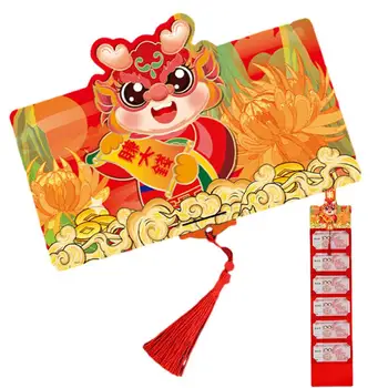 Красные конверты на китайский Новый год 2024 Дракон, 6 слотов для карт, Складные китайские Красные конверты Год Дракона, Красный Китайский Новый Год
