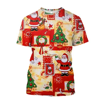 Новые футболки с графическим рисунком на Рождественскую тематику для унисекс, модные повседневные футболки с рисунком Санта-Клауса и круглым вырезом большого размера, топы